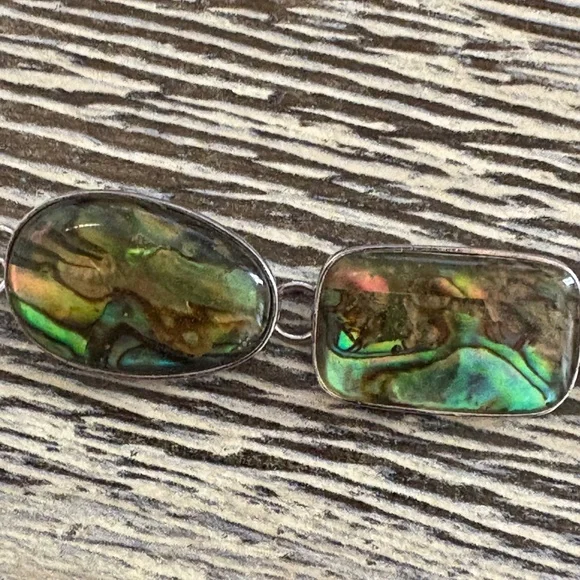 BEAUTIFUL Sterling Silver 925 Abalone Link Bracelet Adjustable - Picture 6 of 10